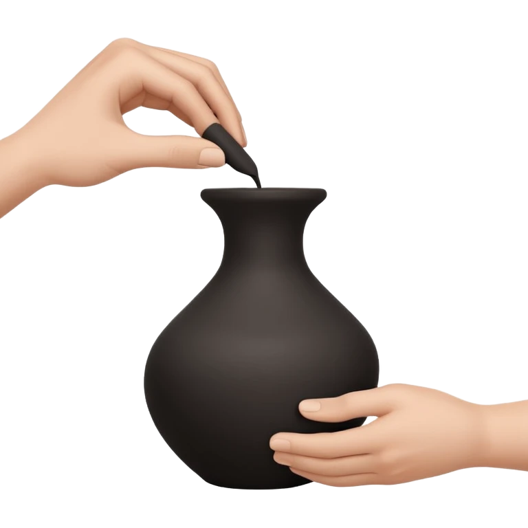 Minimalistic flat vector icon, iOS style, thin black contour on white background. Hands shaping a small clay vase. Clean, no text, no shadow emoji