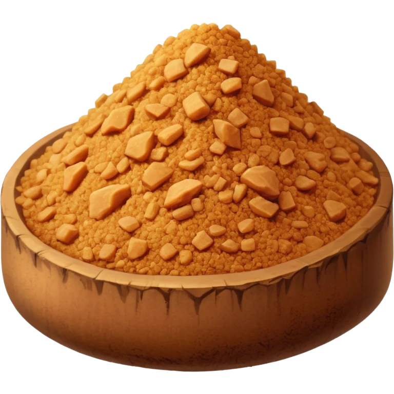 coconut sugar pile, fine to medium golden-brown granules, dry sandy texture, matte, irregular and natural, soft caramel tint, no extras, soft lighting, emoji scale emoji