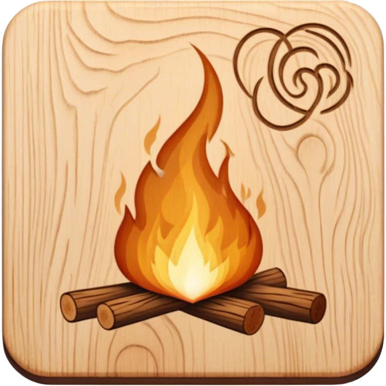 Pyrography icon, piece of wood being burned with a pyrography tool, visible burn marks forming intricate patterns, wood texture, minimalistic style, clean lines, transparent background. emoji