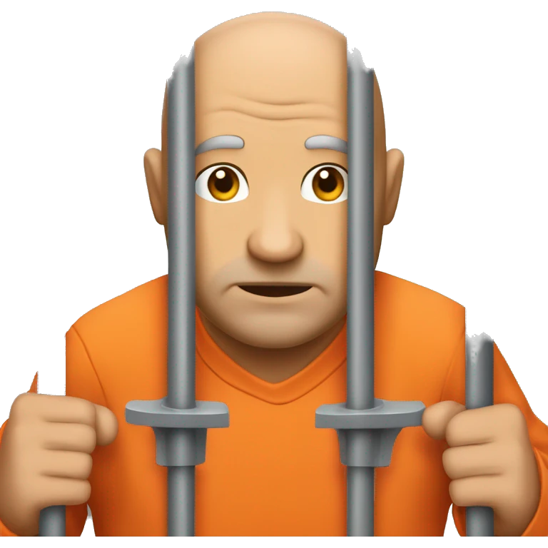 head of man in orange jumpsuit behind bars, he's holding the bars emoji