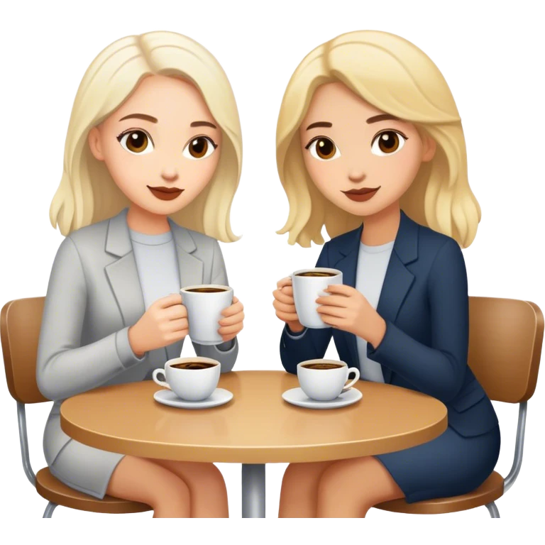 Cinematic realistic girlfriends sitting at a table and drinking coffee emoji