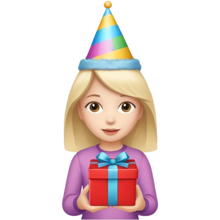🥳🎀 kafasında tok olan elinde hediye olan bir kız emoji