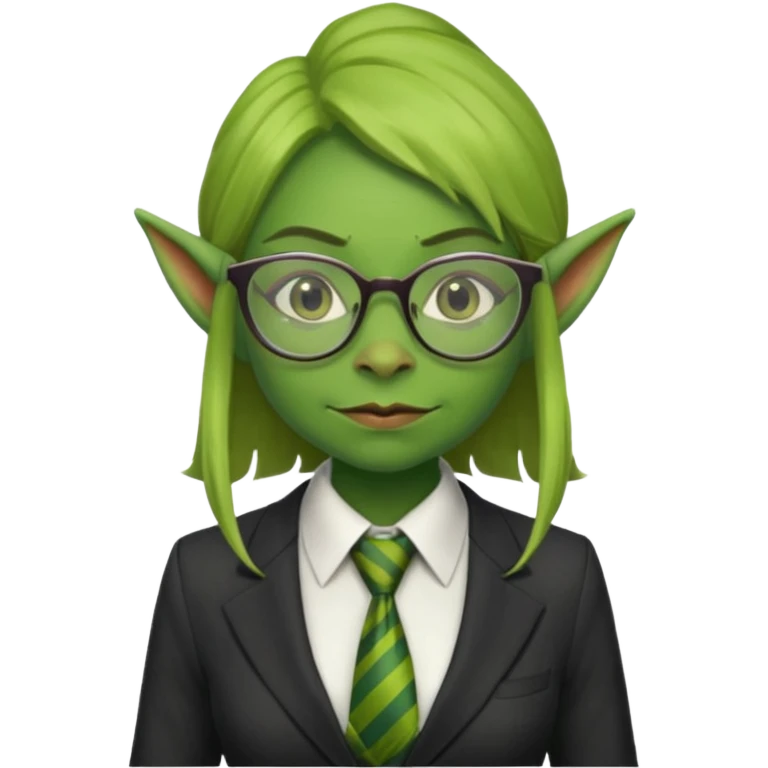 female goblin with tie, business emoji