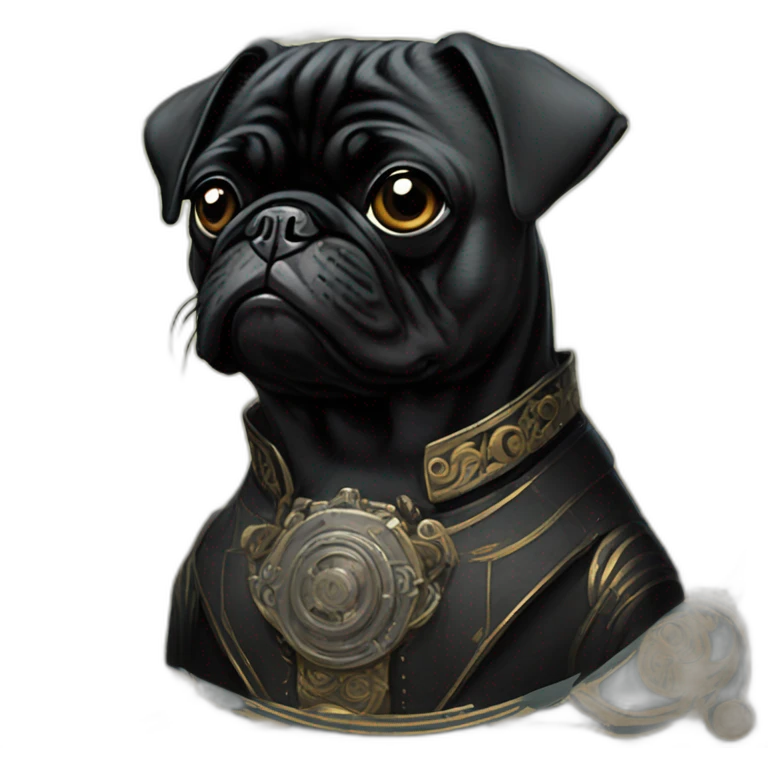 A cyberpunk black pug in Art Nouveau style during 1910 emoji