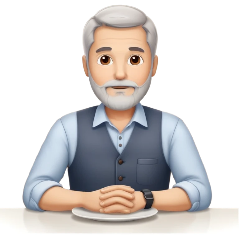Спокойный добрый стильный мужчина 50 лет с сединой и бородой в ресторане  emoji
