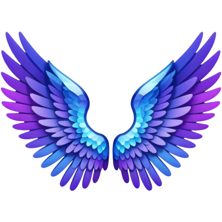 angel wings made of crystal, predominantly black, with the tips fading into purple and blue, emoji style emoji
