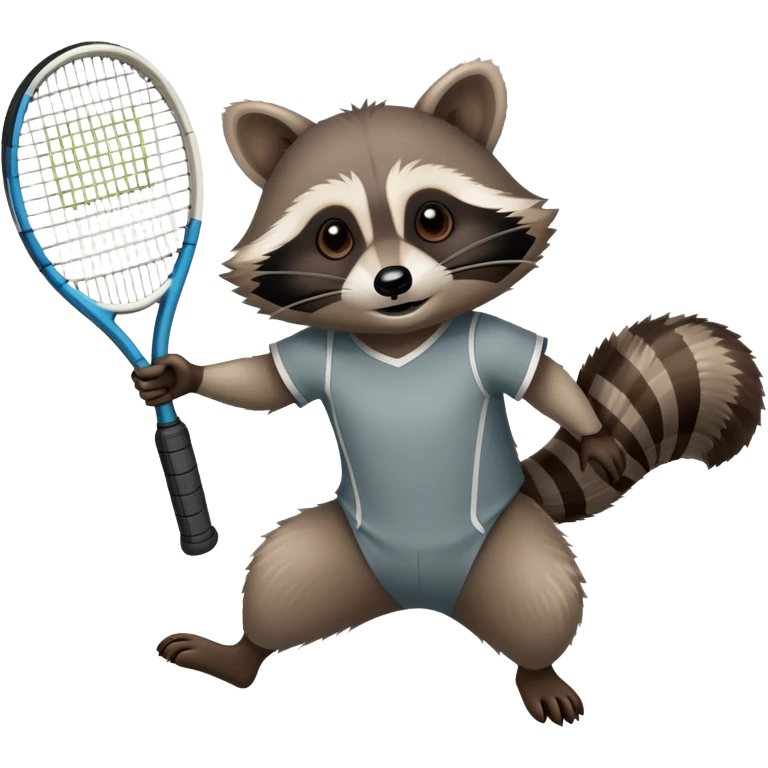 raccoon as seen from below gripping a tennis racket emoji