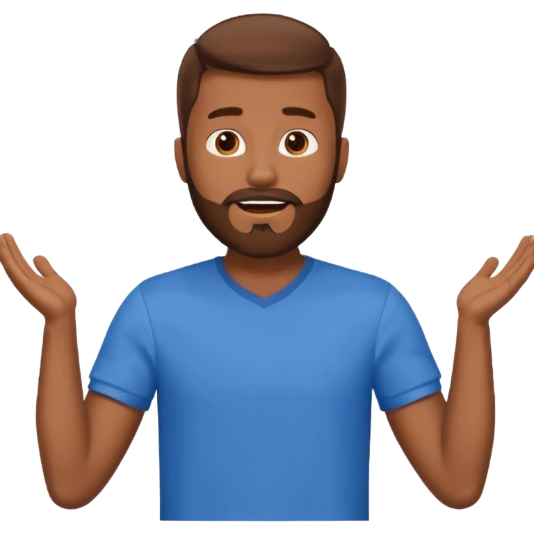 A man with brown hair and beard with his arms open wide waiting for a hug emoji