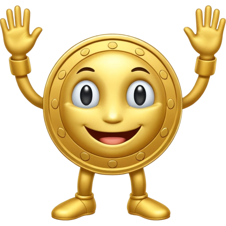 coin mascot with eyes, mouth, arms and legs emoji