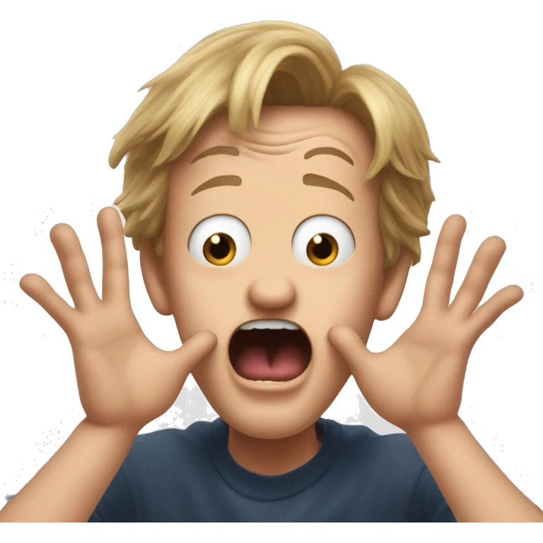 Kevin from Home Alone, putting both hands on his face and screaming of fear. bring the hands down lik he is putting on his cheeks. emoji