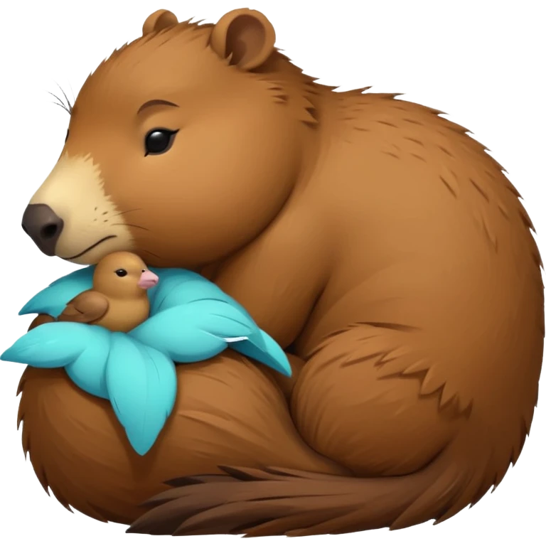 capybara sleeping peacefully with a bird emoji