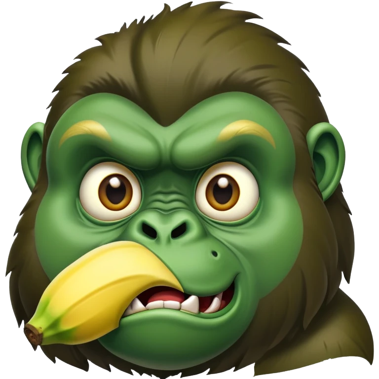 A cartoon banana with a forest green gorilla face, big nostrils and menacing expression emoji