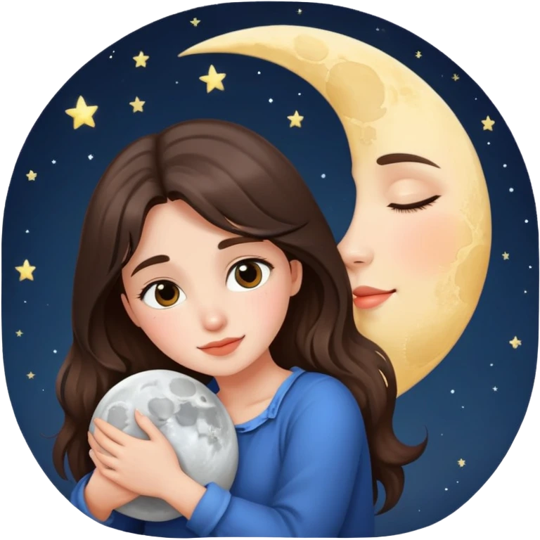 Brunette girl hugging the moon emoji
