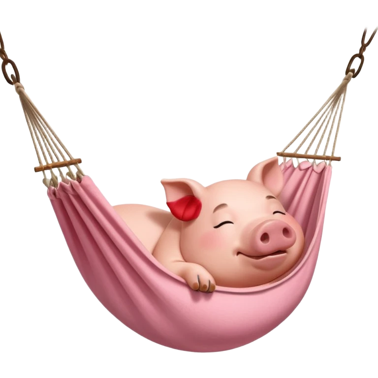 A pig lying in a hammock, fully relaxed, portrait, bust up emoji