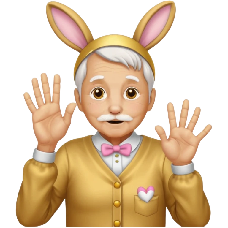 바니걸 옷을 입은 황금색 할아버지가 손하트를 날리며 부끄러워한다 emoji