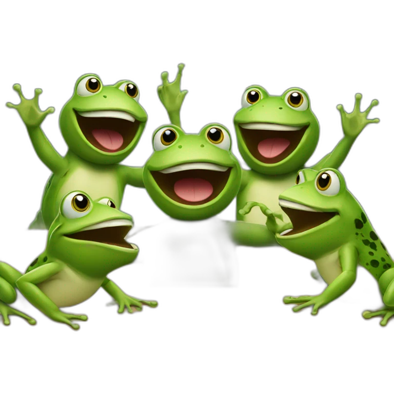 Frogs cheering around a table emoji