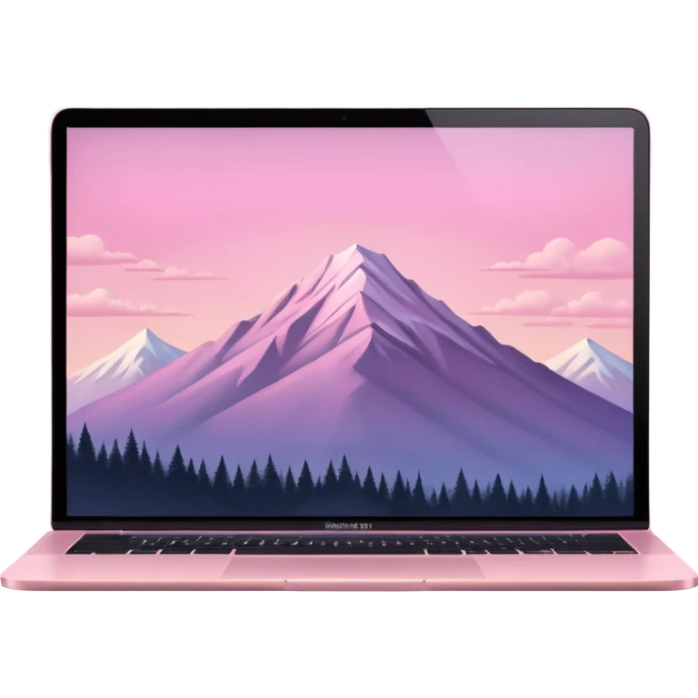 pink mac book with a light pink sky w a montain emoji