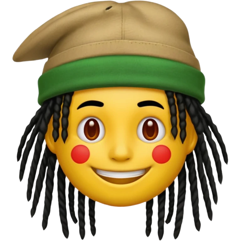 Yellow smile emoji with black dreads and a hat split vertically with three parts with red at the top yellow in the middle and green at the bottom emoji