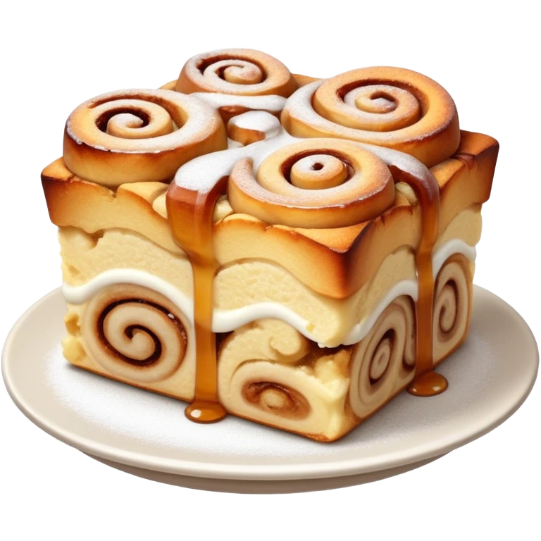 Cinnamon roll bread pudding dusted with powdered sugar emoji | AI Emoji ...