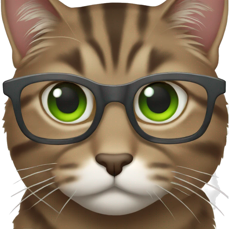 green eyes Dark Brown Tabby cat with eyeglasses on emoji