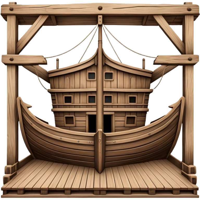 Massive wooden ship ark, empty deck, wide structure, detailed planks and beams, no animals emoji