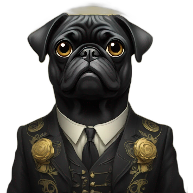 A cyberpunk black pug in Art Nouveau style during 1910 emoji