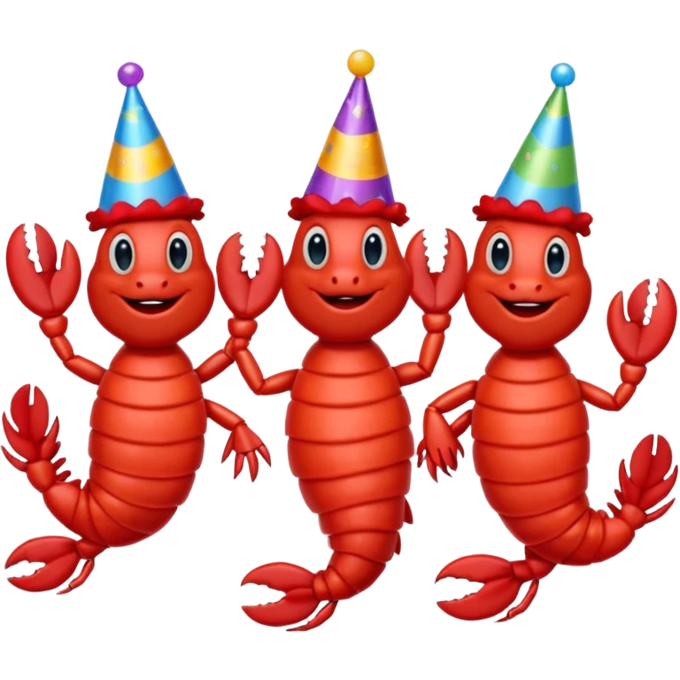 3 dancing lobsters in birthday caps emoji