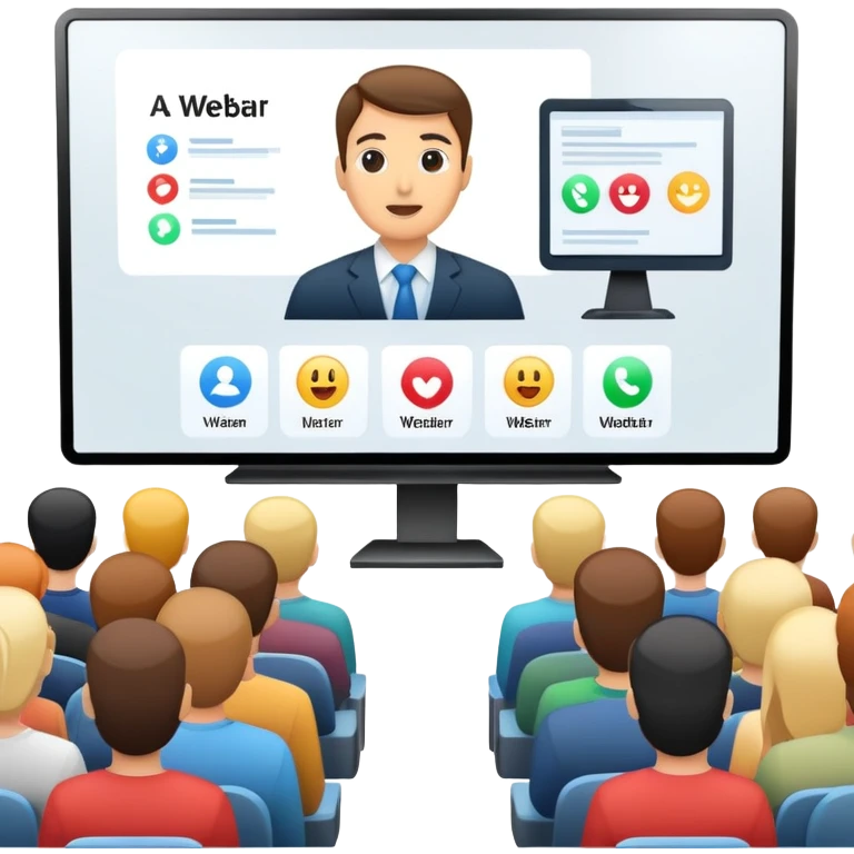 webinar with presenter on a screen and audience emoji