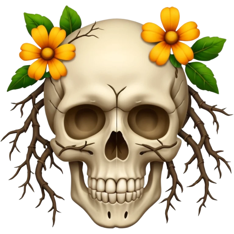 Skull made of roots + flowers emoji