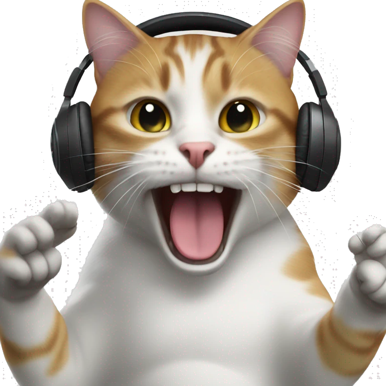 A cat flipping off a person with headphone on emoji