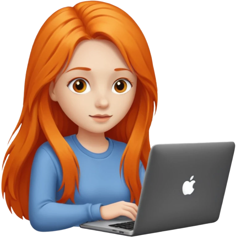 a girl who has a long orange hair is using a laptop emoji