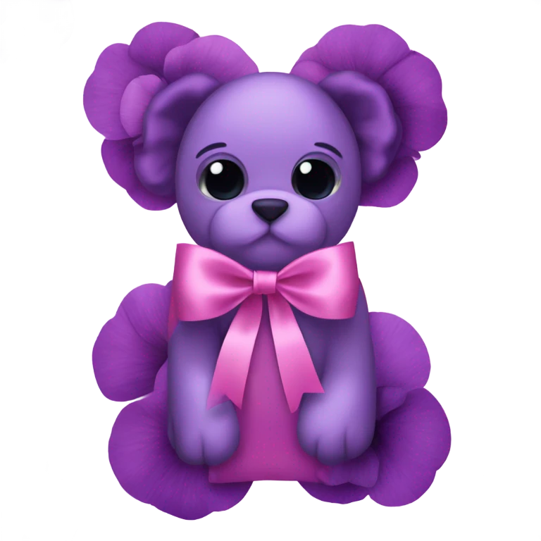 A bundle of pastel pansies and dark violet peonies wrapped in translucent deep pink fabric with a delicate bow. emoji