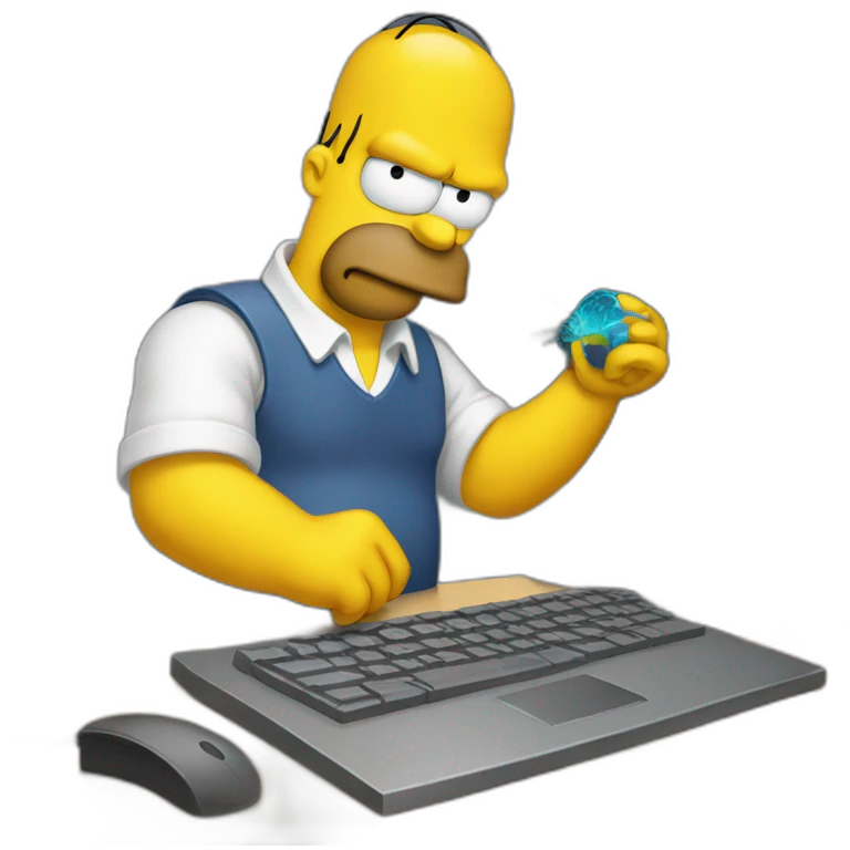 Homer troubleshooting computer bug emoji
