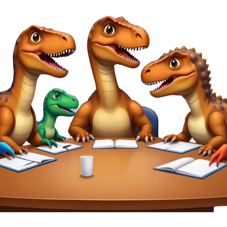 office dinosaurs sitting along the conference table emoji