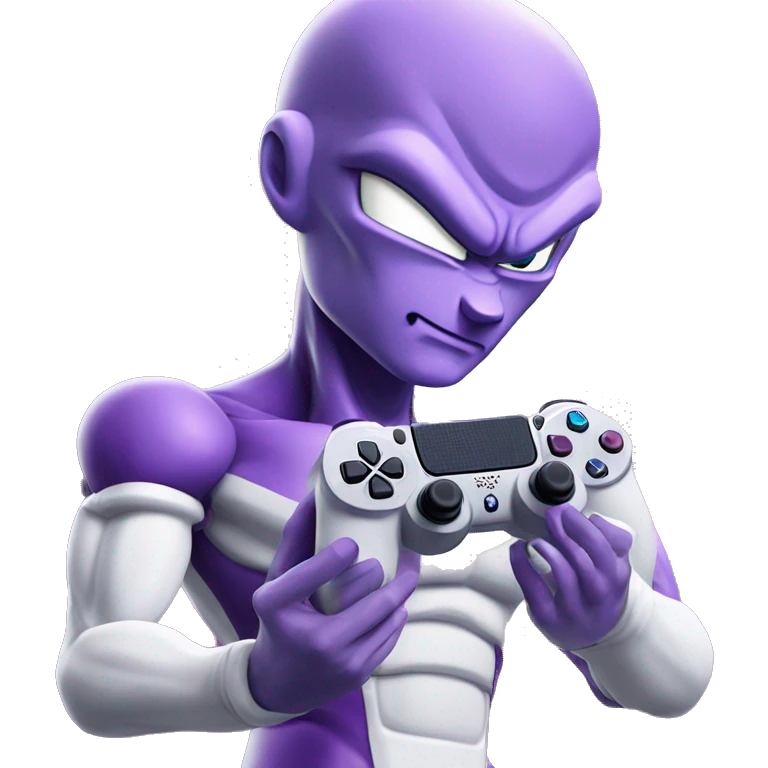 Purple Frieza holding a ps5 controller, iOS style emoji  emoji