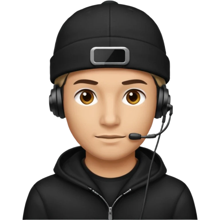 HACKER WITH HEADSET BLACK CAP HANDSOME emoji
