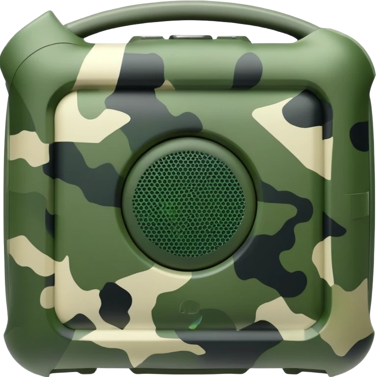 Extremely minimalist JBL Clip 4, basic geometric shape with just 2-3 green camouflage spots, iOS emoji style emoji