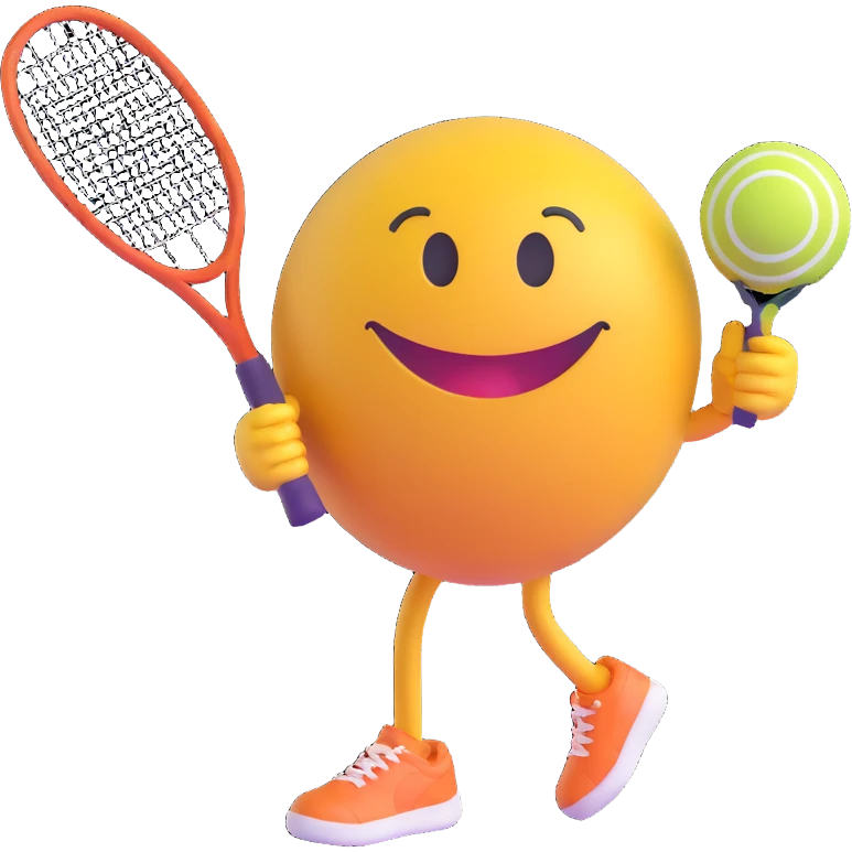 3D smiley emoji, round shape, holding speedminton racket and ball, sporty face, transparent background (speedminton) emoji
