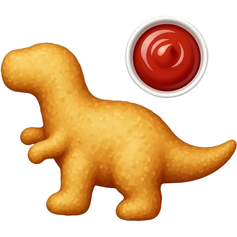 A plate with chicken nuggets shaped like dinosaurs and a little cup with ketchup on the side, transparent background emoji