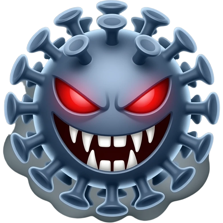 Corona virus with an evil face emoji