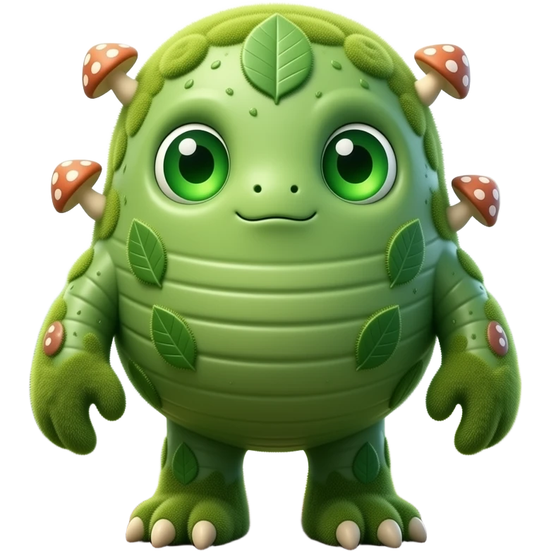 A full body blob creature with a forest theme, mossy green body texture ...