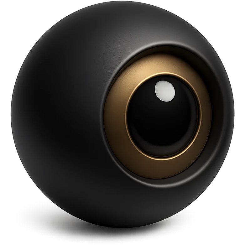 black themed eyeball, dark and sleek, minimal, with a glossy shine emoji