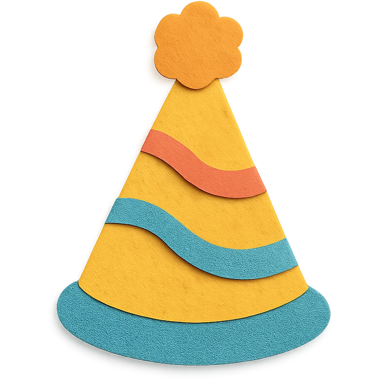 a playful paper hat with a slight shadow emoji