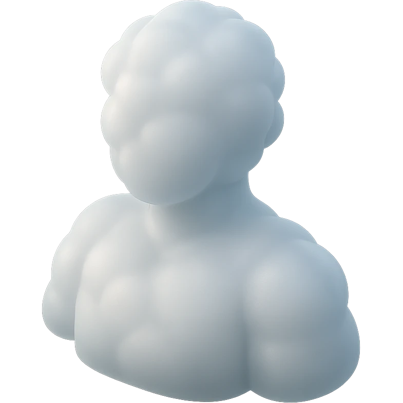 A person from the shoulders up, entirely composed of fluffy white convex clouds emoji