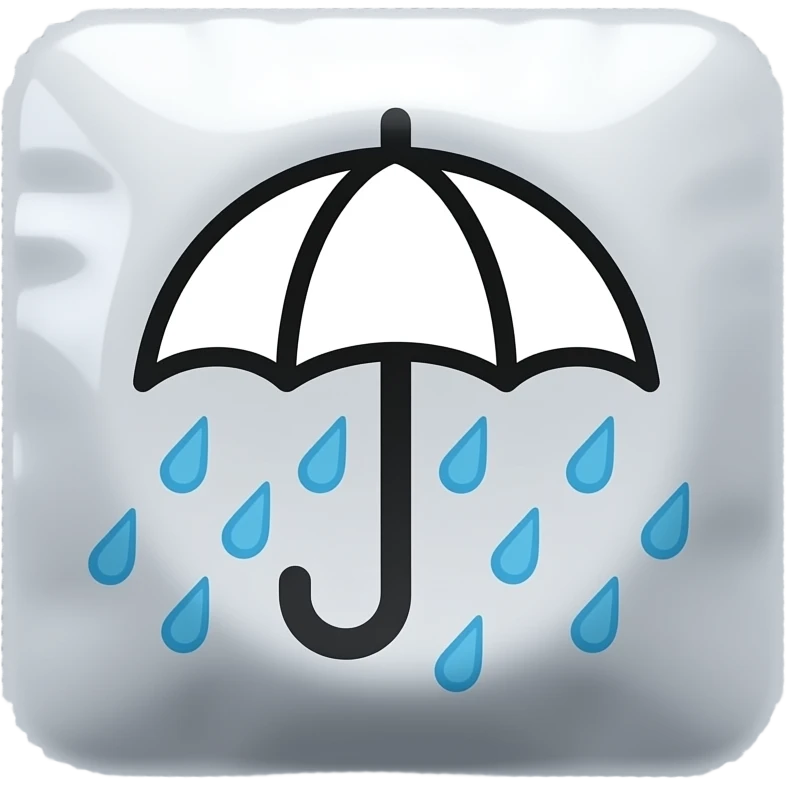 Rain drops over an umbrella emoji but on a condom wrap emoji