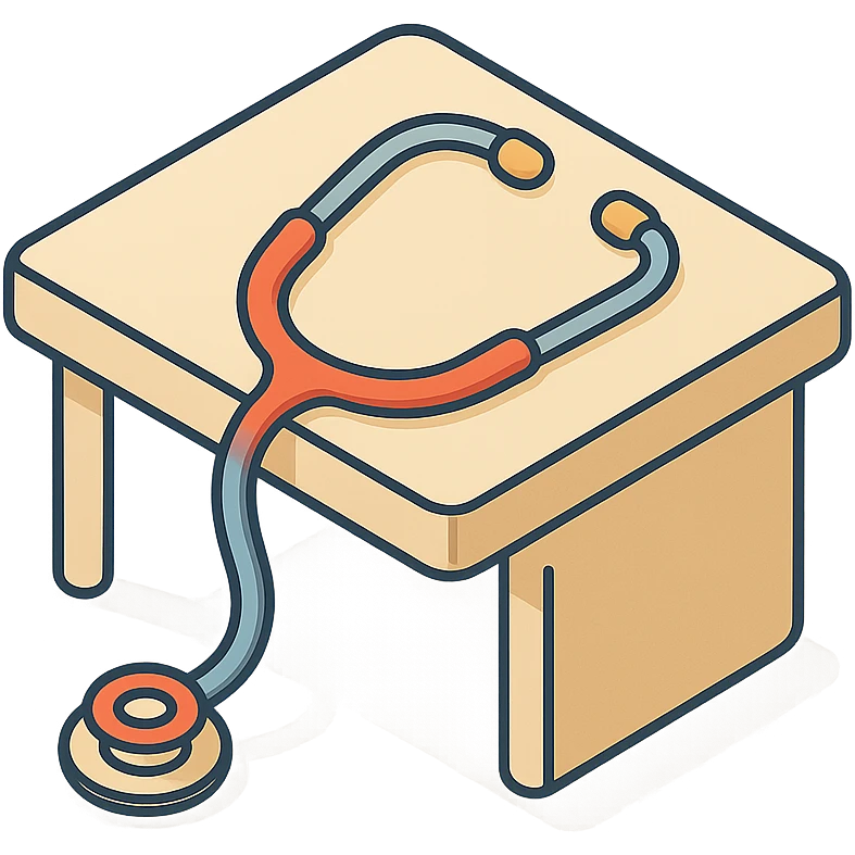 stethoscope partially hanging off a table, 2D isometric style, detailed drawing, detailed shadows and highlights, clean contours, soft lighting, transparent background emoji