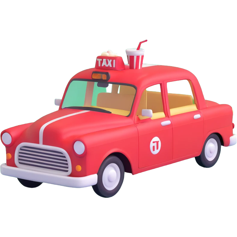 A red taxi cab with a soda fountain on top emoji