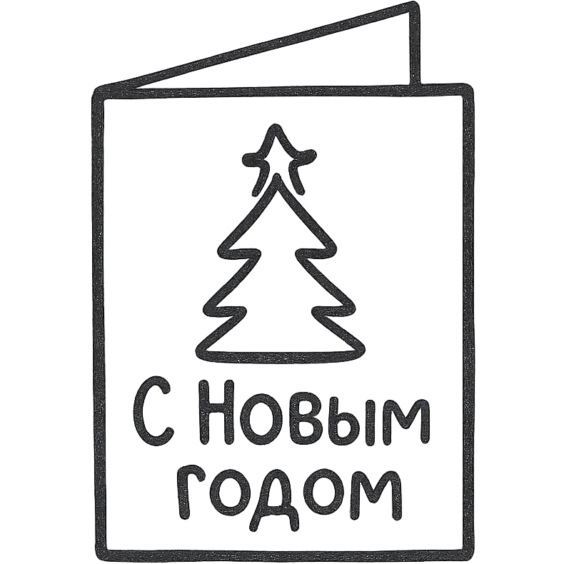 Новогодняя открытка. Минималистичный линейный рисунок emoji