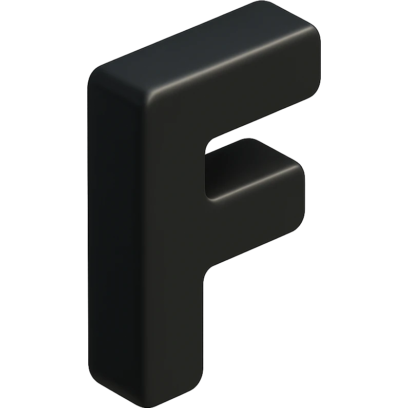 bold and clear letter F in 3D black style emoji