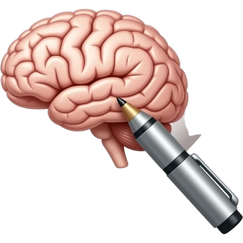 make a pen writing on a heart and a brain separatly emoji